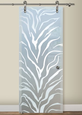 Glass Barn Door with Frosted Glass Wildlife Tiger Stripes Design by Sans Soucie