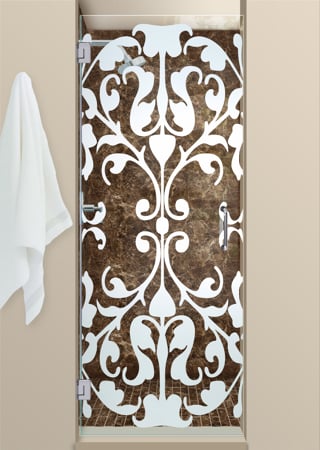 Shower Door with a Frosted Glass Toulouse Traditional Design for Semi-Private by Sans Soucie Art Glass