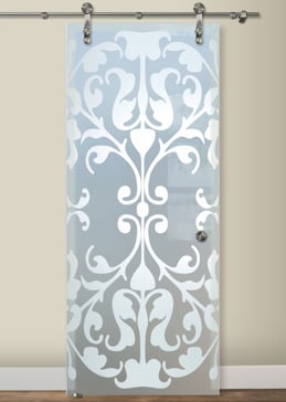 Sliding Glass Barn Door with a Frosted Glass Toulouse Traditional Design for Private by Sans Soucie Art Glass