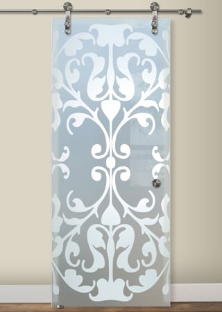 Glass Barn Door with a Frosted Glass Toulouse Traditional Design for Private by Sans Soucie Art Glass
