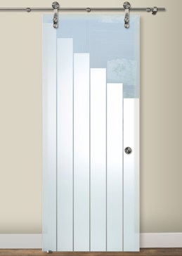 Sliding Glass Barn Door with Frosted Glass Geometric Towers Design by Sans Soucie