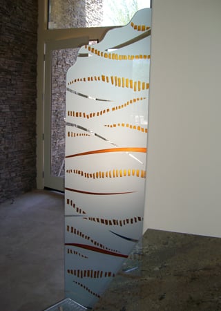 Partition with a Frosted Glass Trails Abstract Design for Semi-Private by Sans Soucie Art Glass
