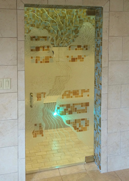 Interior Glass Door with Frosted Glass Abstract Triptic Tiles Design by Sans Soucie