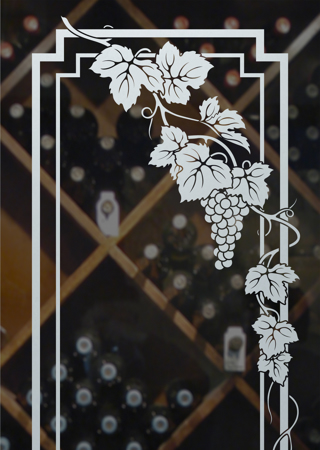 Wine Insert featuring Frosted Glass Design Etched Glass by Sans Soucie Art Glass with Custom Grapes & Ivy Design Vineyard Grapes Cascade