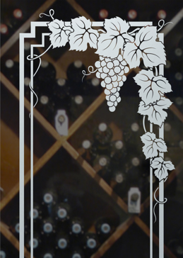 Handmade Sandblasted Frosted Glass Wine Insert for Not Private Featuring a Grapes & Ivy Design Vineyard Grapes Garland by Sans Soucie