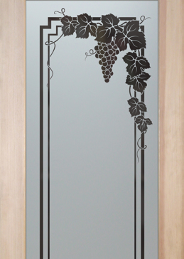 Handmade Sandblasted Frosted Glass Pantry Door for Semi-Private Featuring a Grapes & Ivy Design Vineyard Grapes Garland by Sans Soucie
