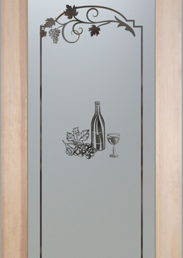 Handcrafted Etched Glass Pantry Door by Sans Soucie Art Glass with Custom Grapes & Ivy Design Called Wine Tasting Creating Semi-Private
