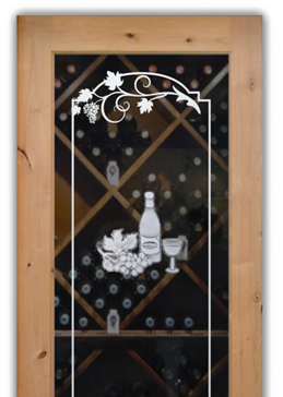 Handcrafted Etched Glass Wine Door by Sans Soucie Art Glass with Custom Grapes & Ivy Design Called Wine Tasting Creating Not Private