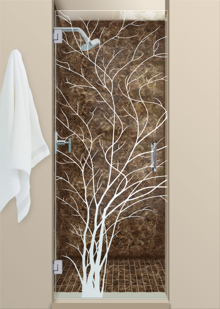 Wispy Tree Shower Door Not Private 1D Positive Clear Glass Finish Frameless Shower Glass Door Sans Soucie