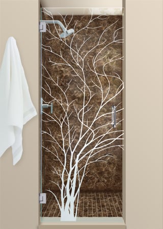 Shower Door with sandblast Frosted Glass Design Art Glass Featuring Sandblast Etched Glass by Sans Soucie