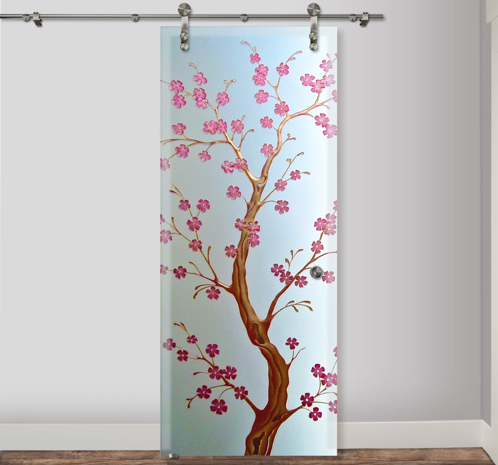 Interior barn door style with Abstract Liquid glass design