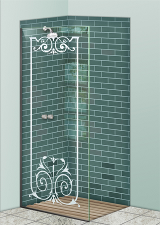 Shower Partition featuring a Frosted Glass Traditional Design Sandblast Etched Glass Elegant Design by Sans Soucie