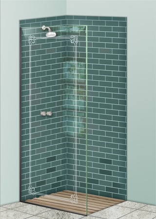 Shower Partition with a sandblast Frosted Glass Borders Design Custom-Designed Decorative Etched Glass