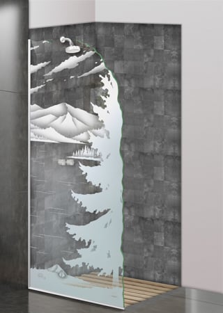 Shower Partition with sandblast Frosted Glass Design Art Glass Featuring Sandblast Etched Glass by Sans Soucie