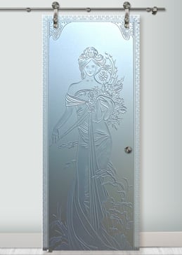 Sliding Glass Barn Door with Frosted Glass Portraitures Printemps Design by Sans Soucie