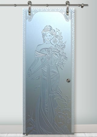 Glass Barn Door with Frosted Glass Portraitures Printemps Design by Sans Soucie