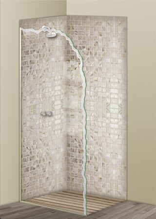 Shower Partition with a Frosted Glass Shoreline Thin Edge Edges Design for Semi-Private by Sans Soucie Art Glass