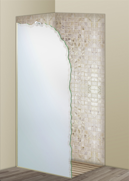 Shower Panel with a Frosted Glass Shoreline Thin Edge Oceanic Design for Semi-Private by Sans Soucie Art Glass
