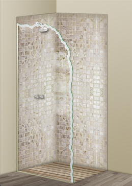Shower Panel with a Frosted Glass Shoreline Thin Edge Oceanic Design for Not Private by Sans Soucie Art Glass