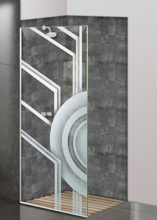 Shower Partition with sandblast Frosted Glass Design Art Glass Featuring Sandblast Etched Glass by Sans Soucie