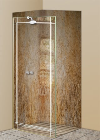Shower Partition featuring a Frosted Glass Borders Design Sandblast Etched Glass Ultra Border Design by Sans Soucie