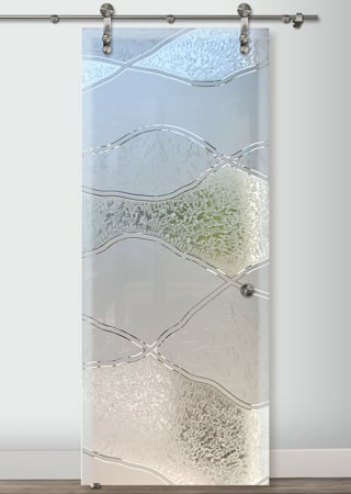 Glass Barn Door with Frosted Glass Abstract Abstract Hills Design by Sans Soucie