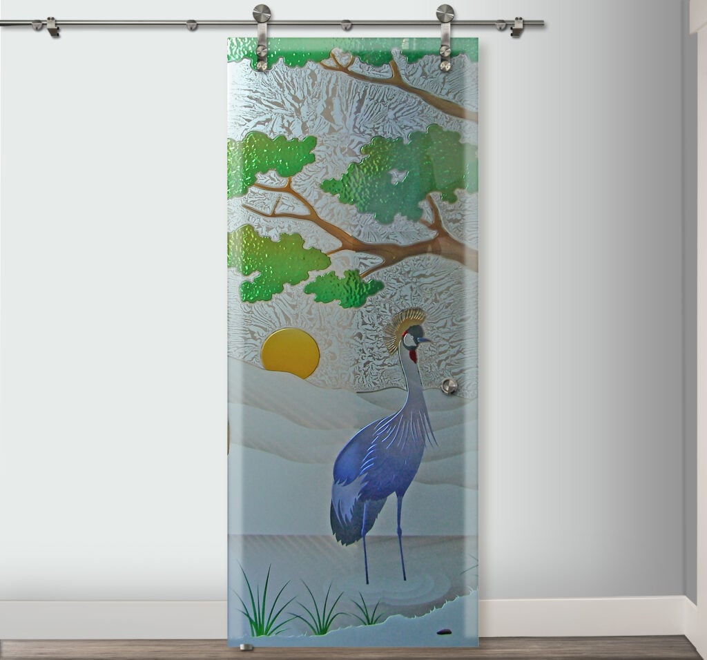 Sliding pantry door with stunning decorative glass design