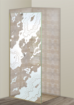 Art Glass Shower Panel Featuring Sandblast Frosted Glass by Sans Soucie for Not Private with Abstract Amoeba Design