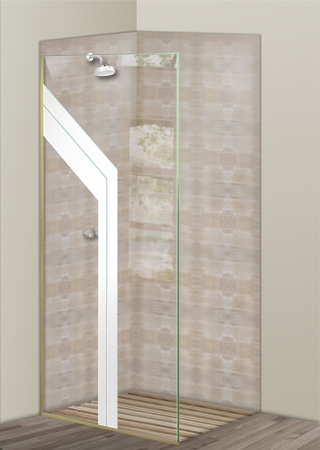 Shower Partition with Frosted Glass Geometric Angled Bands Design by Sans Soucie