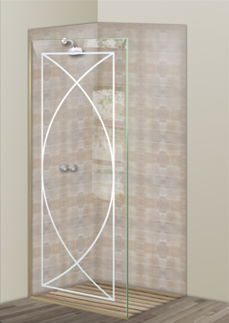 Not Private Shower Panel with Sandblast Etched Glass Art by Sans Soucie Featuring Arcs Geometric Design