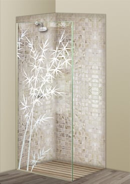 Shower Panel with a Frosted Glass Bamboo Forest Asian Design for Not Private by Sans Soucie Art Glass