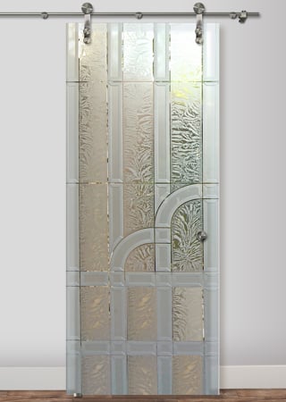 Glass Barn Door with sandblast Frosted Glass Design Art Glass Featuring Sandblast Etched Glass by Sans Soucie