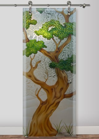Glass Barn Door with sandblast Frosted Glass Design Art Glass Featuring Sandblast Etched Glass by Sans Soucie