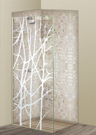 Shower Partition with a sandblast Frosted Glass Tree Design Custom-Designed Decorative Etched Glass