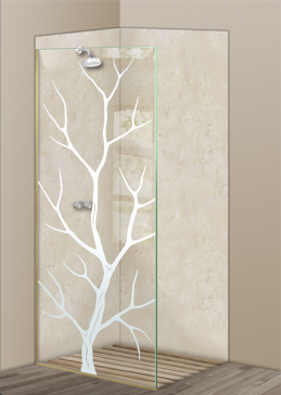 Shower Panel with a Frosted Glass Branch Out Trees Design for Not Private by Sans Soucie Art Glass