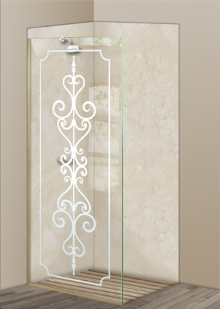 Shower Partition with Frosted Glass Wrought Iron Carmona Design by Sans Soucie