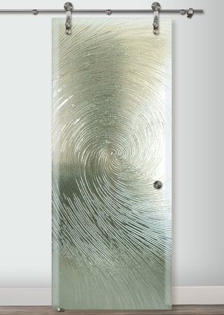 Glass Barn Door with a Frosted Glass Cast Swirls II - Cast Glass CGI Oceanwave Interior Oceanic Design for Semi-Private by Sans Soucie Art Glass