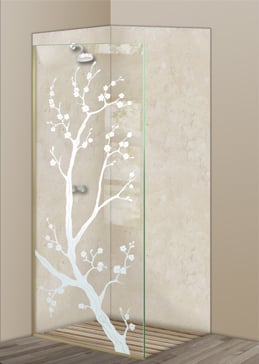 Shower Panel with Frosted Glass Asian Cherry Blossom Design by Sans Soucie