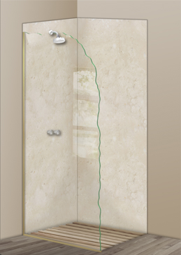 Art Glass Shower Panel Featuring Sandblast Frosted Glass by Sans Soucie for Not Private with Abstract Chiseled Edge Design