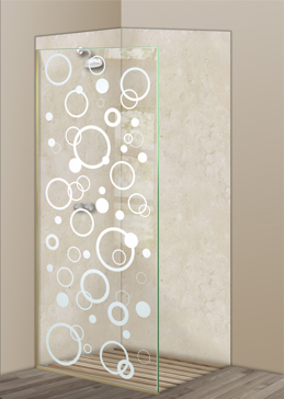 Not Private Shower Panel with Sandblast Etched Glass Art by Sans Soucie Featuring Circularity Geometric Design