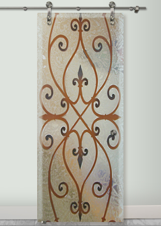 Glass Barn Door with sandblast Frosted Glass Design Art Glass Featuring Sandblast Etched Glass by Sans Soucie