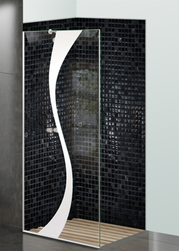 Shower Panel with a Frosted Glass Curvature Geometric Design for Not Private by Sans Soucie Art Glass