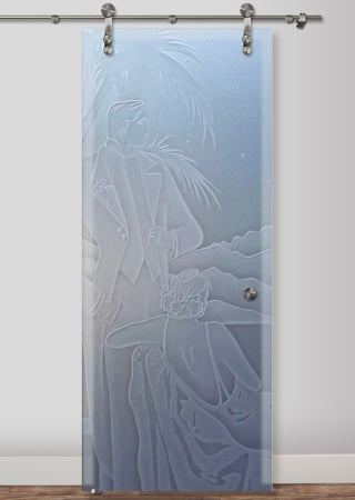 Glass Barn Door with sandblast Frosted Glass Design Art Glass Featuring Sandblast Etched Glass by Sans Soucie