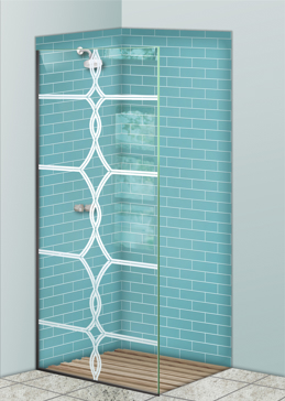 Handcrafted Etched Glass Shower Panel by Sans Soucie Art Glass with Custom Traditional Design Called Diamond Beads Creating Not Private