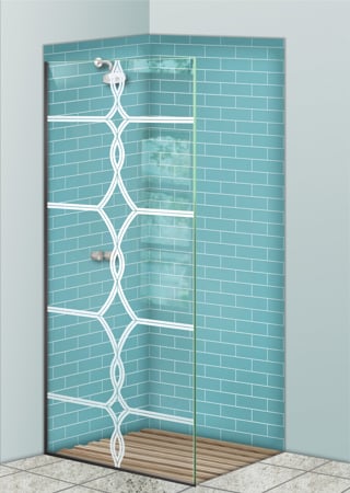 Shower Partition featuring Frosted Glass Design Etched Glass by Sans Soucie Art Glass with Custom Traditional Design Diamond Beads