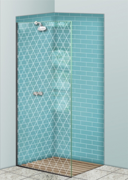 Shower Panel with a Frosted Glass Diamond Grid Patterns Design for Not Private by Sans Soucie Art Glass