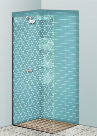 Shower Partition with a Frosted Glass Diamond Grid Patterns Design for Semi-Private by Sans Soucie Art Glass