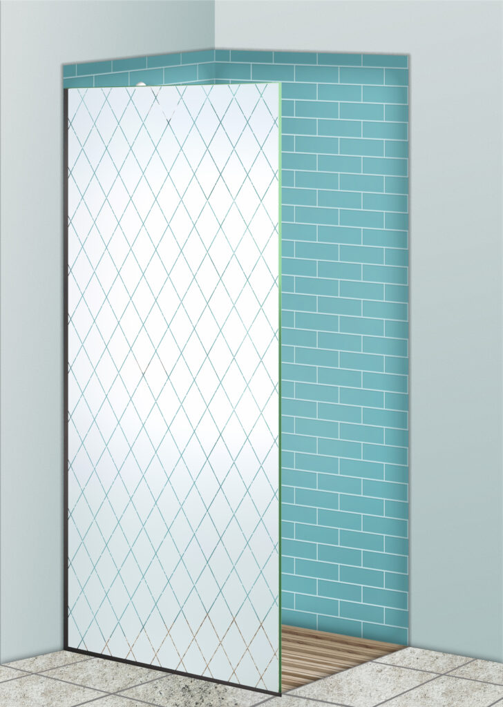 Diamond Grid Semi-Private 1D Negative Frosted Glass Finish Glass Shower Panel Sans Soucie