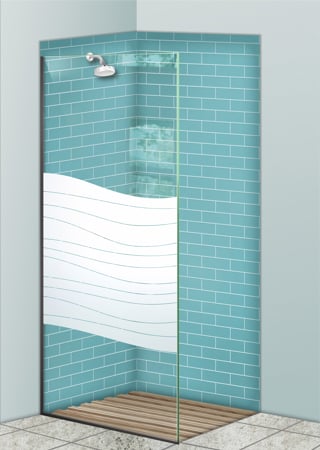 Shower Partition with a sandblast Frosted Glass Abstract Design Custom-Designed Decorative Etched Glass
