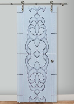 Sliding Glass Barn Door with Frosted Glass Traditional Faux Bevels Design by Sans Soucie